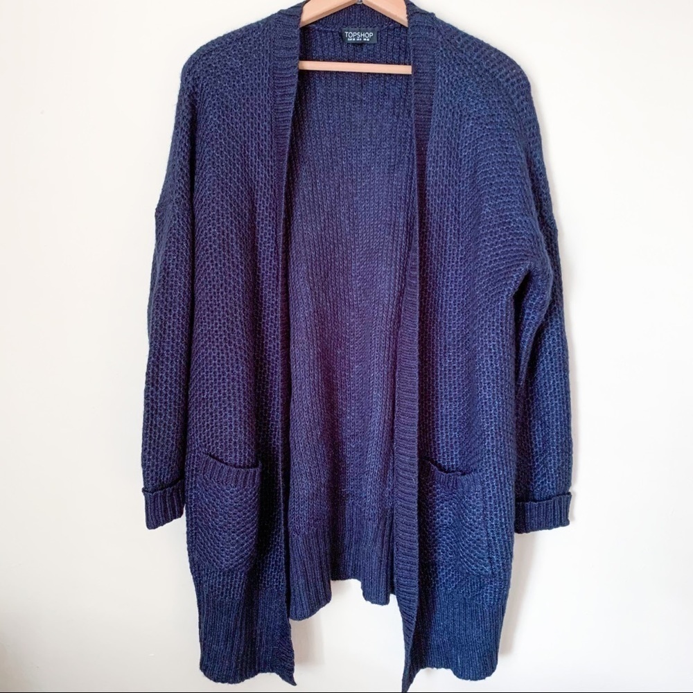 Topshop Blue Knit Open Front Cardigan